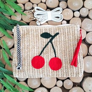 Pink Haley Natural Cherry Straw Crossbody Bag